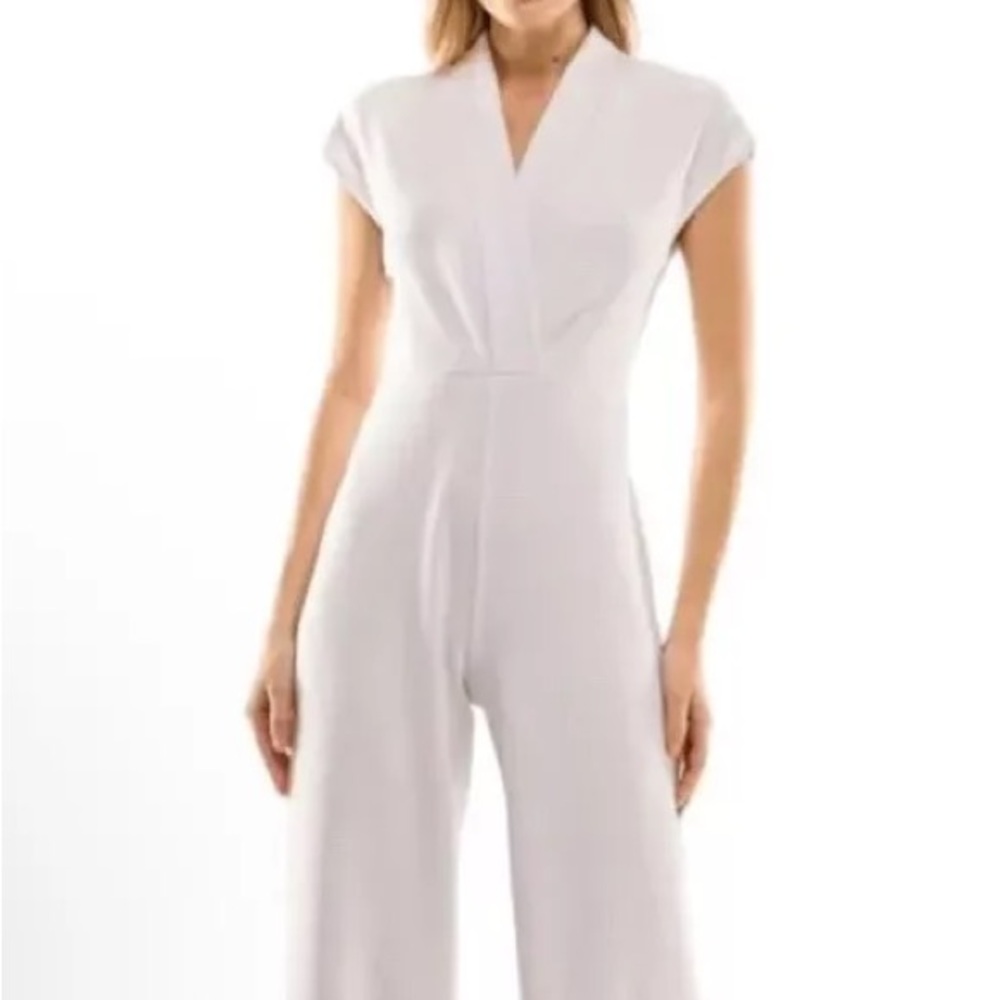 NWT NICOLE MILLER White jumpsuit with shawl collar US 12 NWT